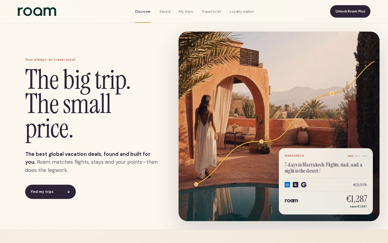 Roam Travel homepage